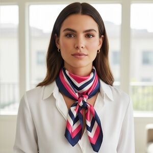 Marco Polo Venezia Silk Scarf Navy Pink White Square Geometric Print 30x30